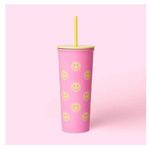 23oz Stainless Steel Smiley Tumbler with Straw Pink/Yellow - Stoney Clover Lane